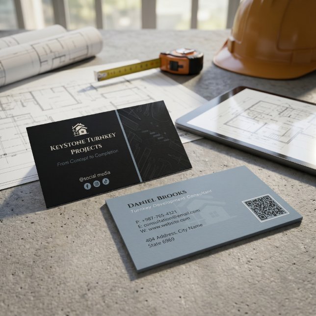Turnkey Construction Services | Minimalist Black Business Card (Creator Uploaded)