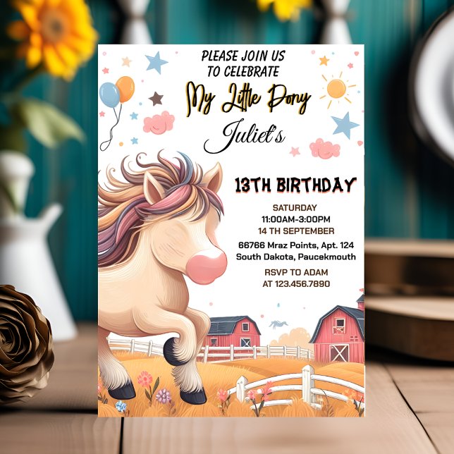 turns cute horse kids my little pony 1st birthday invitation (Creator Uploaded)