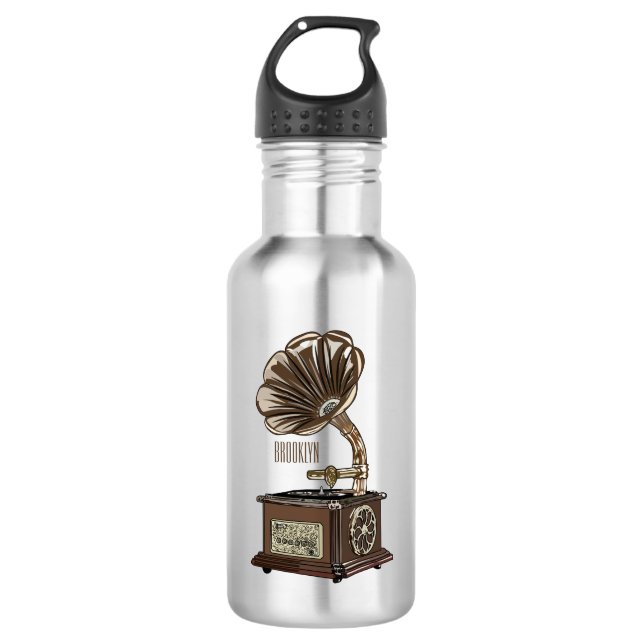 Turntable cartoon illustration  532 ml water bottle (Front)