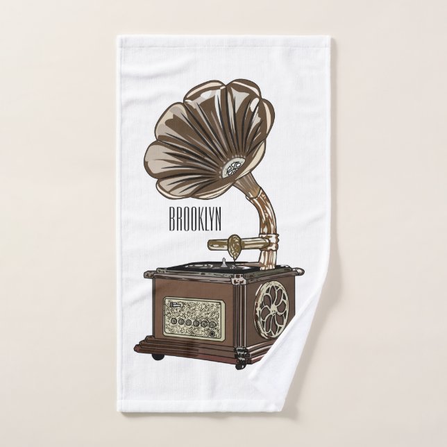 Turntable cartoon illustration  bath towel set (Hand Towel)