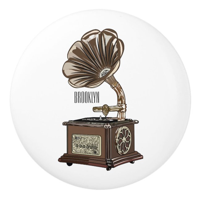 Turntable cartoon illustration  ceramic knob (Front)