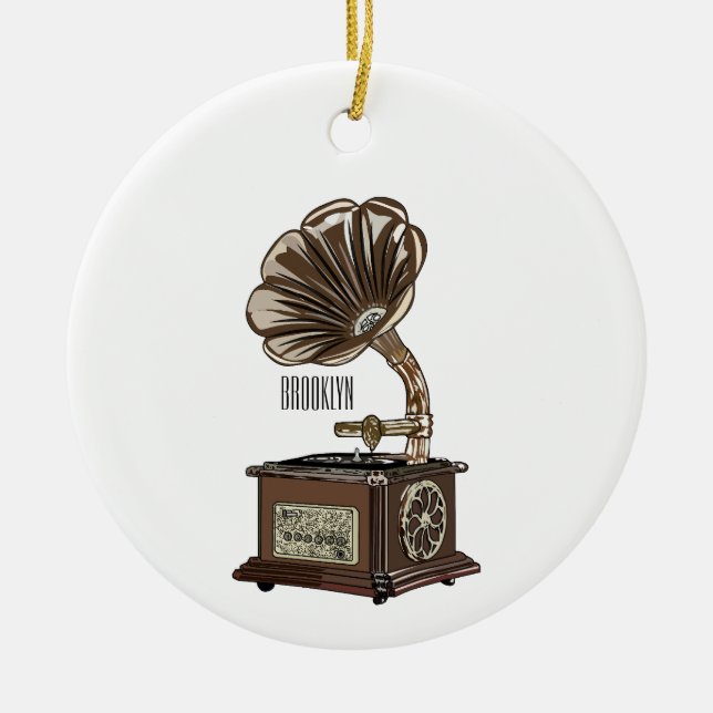 Turntable cartoon illustration  ceramic ornament (Front)
