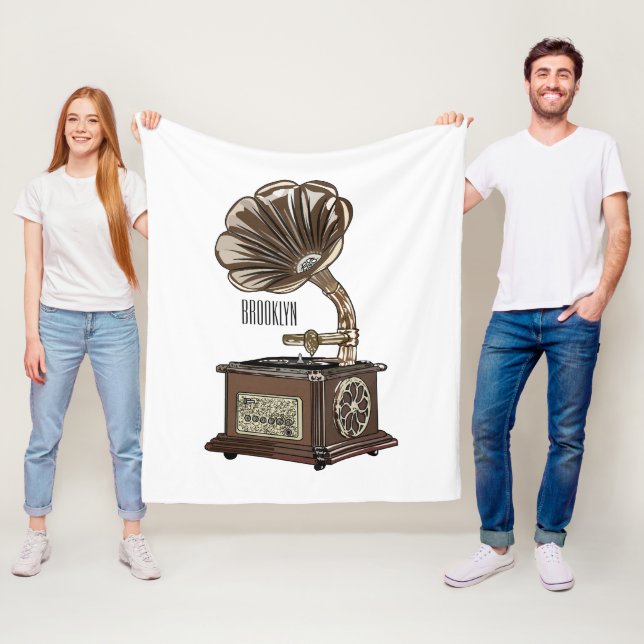 Turntable cartoon illustration  fleece blanket (In Situ)