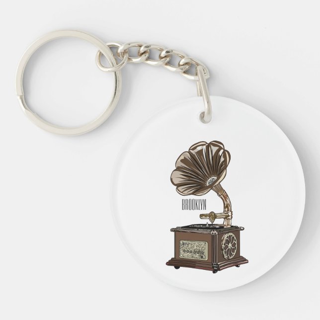 Turntable cartoon illustration  key ring (Front)