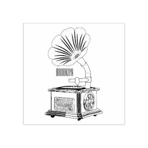 Turntable cartoon illustration rubber stamp