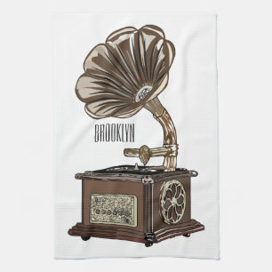 Turntable cartoon illustration  tea towel