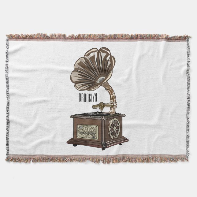 Turntable cartoon illustration  throw blanket (Front)