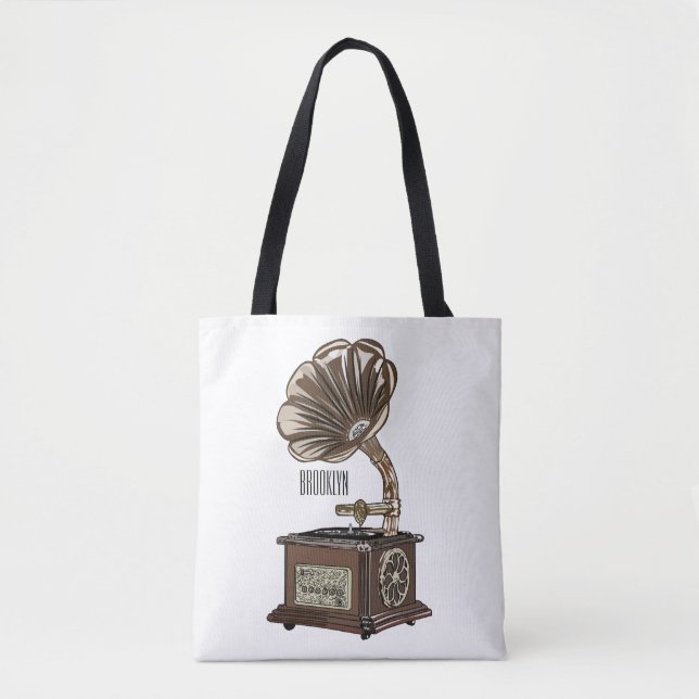 Turntable cartoon illustration  tote bag (Front)