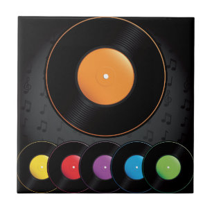 Turntable Records In Vivid Colours Tile