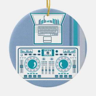 Turntable with Laptop DJ equipment Vector Ceramic Ornament