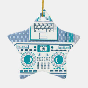 Turntable with Laptop DJ equipment Vector Ceramic Ornament