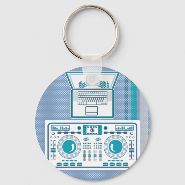 Turntable with Laptop DJ equipment Vector Key Ring (Front)