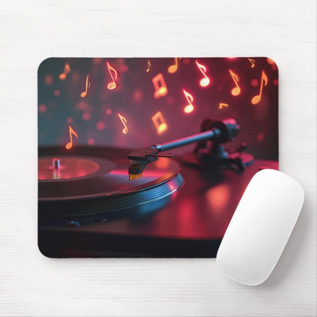 Turntable With Neon Dancing Notes Mouse Pad (With Mouse)