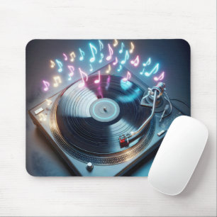 Turntable With Neon Notes Mouse Pad
