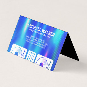 Turntables   DJ   Music   Blue Metallic Abstract Business Card