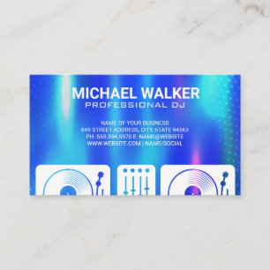 Turntables   DJ   Music   Blue Metallic Abstract Business Card