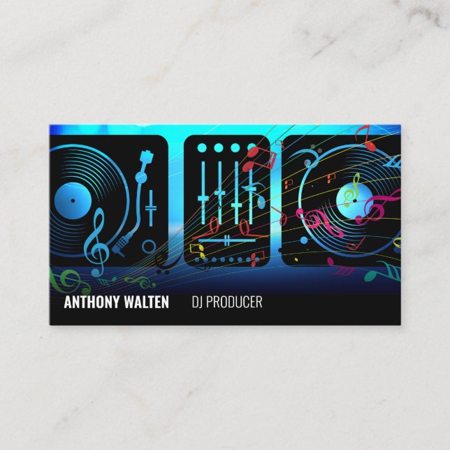 Turntables | Musical Notes Ambience Background Business Card (Front)