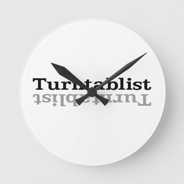 Turntablist ʇsılqɐʇuɹn⊥ round clock (Front)