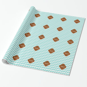Turq / Aqua Wht Chevron Brown Quatrefoil Monogram Wrapping Paper