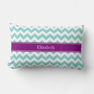 Turq / Aqua Wht Chevron Purple Name Monogram Lumbar Cushion