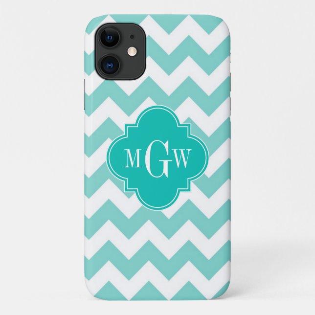 Turq / Aqua Wht Chevron Teal 3 Initial Monogram Case-Mate iPhone Case (Back)