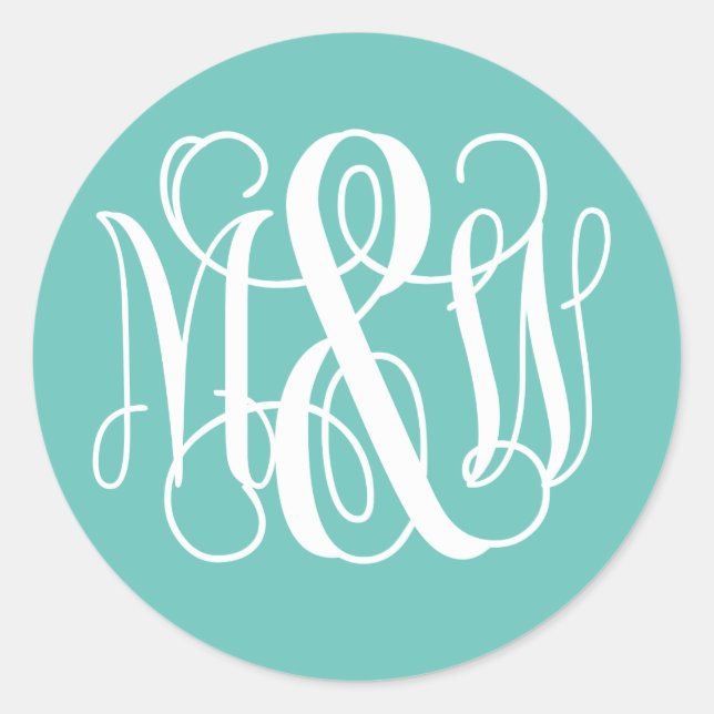 Turq White B&G Vine Script Monogram DIY BG Classic Round Sticker (Front)
