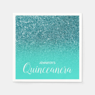 Turqoise and Teal Glitter Ombre Quinceanera Napkin