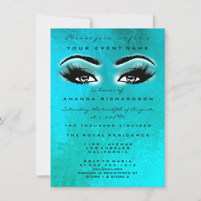 Turqoise Blue Ocean  Makeup Glitter Bridal Shower Invitation (Front)