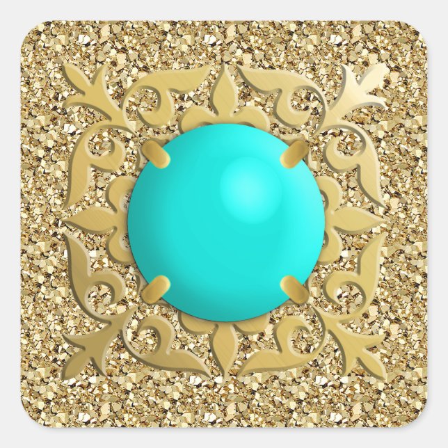 Turqoise jewel with druzy background square sticker (Front)