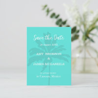 Turqoise Modern Tropical Palm Beach Save the Date