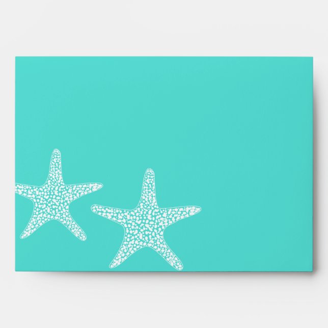 Turqoise Modern Tropical Starfish Beach Wedding    Envelope (Front)