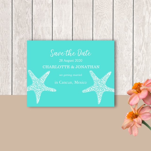 Turqoise Modern Tropical Starfish Beach Wedding    Postcard (Creator Uploaded)