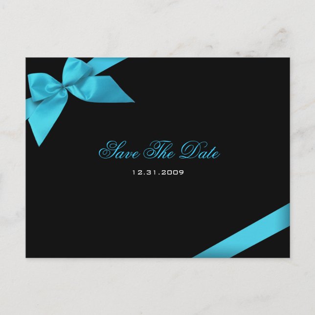 Turqoise Ribbon Wedding Invitation Save the Date (Front)