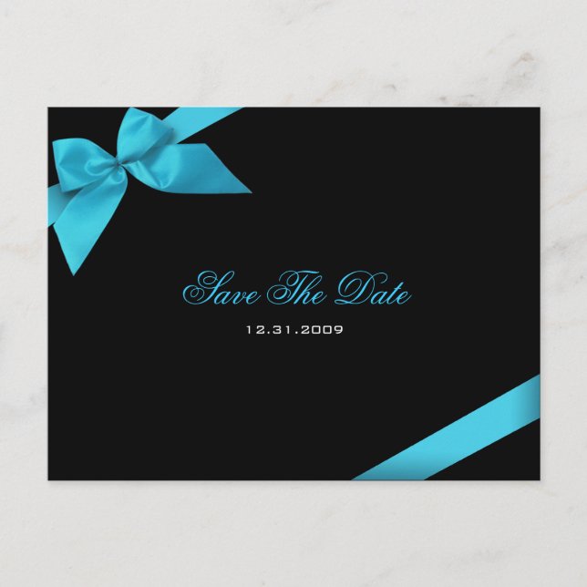 Turqoise Ribbon Wedding Save the Date 2 Announcement Postcard (Front)