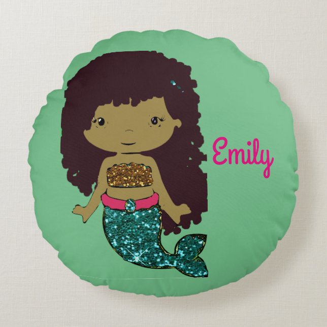 Turqouise and Gold Mermaid Personalised Pillow (Front)