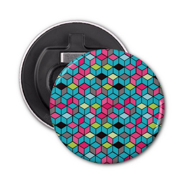 Turqouise and Pink Cube Pattern Bottle Opener (Front)