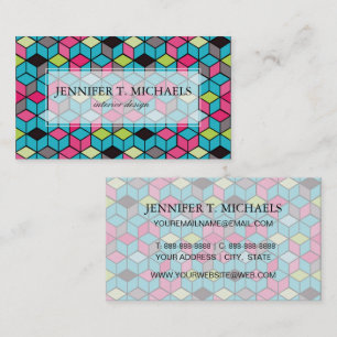 Turqouise and Pink Cube Pattern Business Card