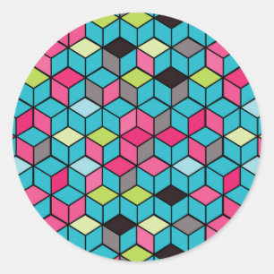 Turqouise and Pink Cube Pattern Classic Round Sticker