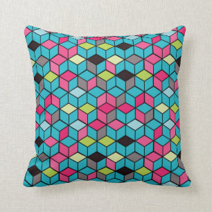 Turqouise and Pink Cube Pattern Cushion
