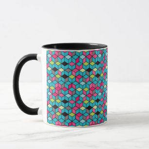 Turqouise and Pink Cube Pattern Mug