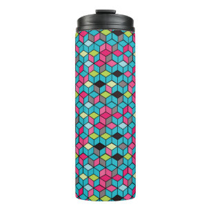 Turqouise and Pink Cube Pattern Thermal Tumbler