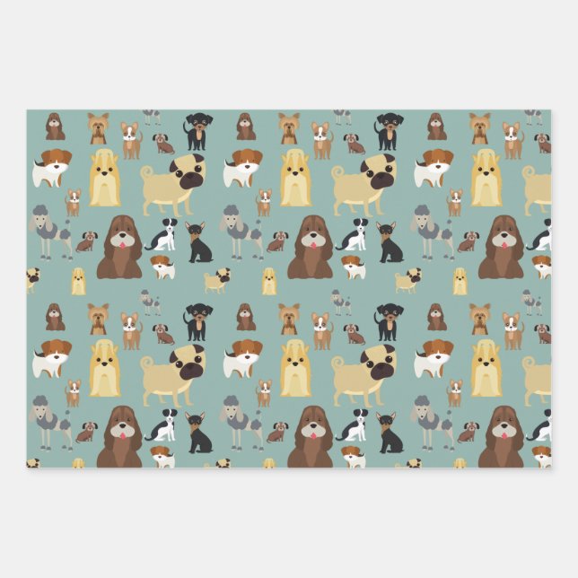 turqouise background dogs pattern. wrapping paper sheet (Front)