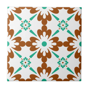 Turqouise Brown And White Spanish Tile Pattern
