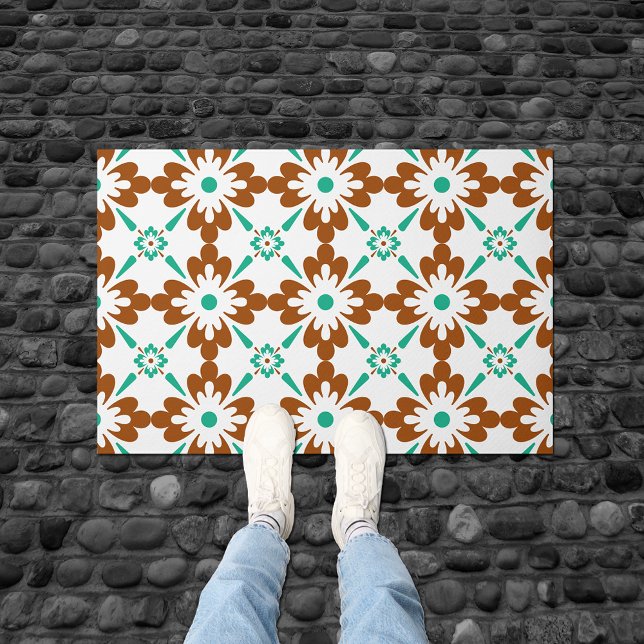Turqouise Brown And White Spanish Tile Pattern Doormat (Creator Uploaded)