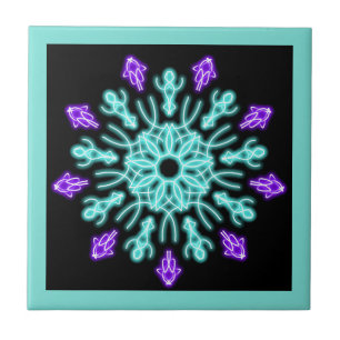 Turquiose and purple neon flower ceramic tile
