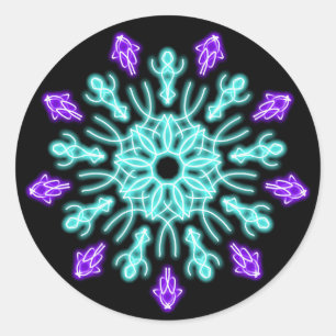 Turquiose and purple neon flower classic round sticker