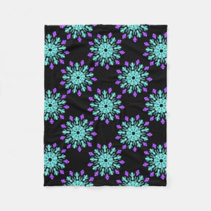 Turquiose and purple neon flower fleece blanket