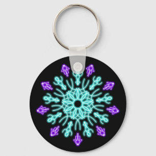 Turquiose and purple neon flower key ring