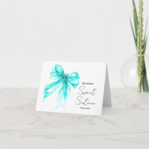 Turquiose Bow Coquette Script Sweet 16 Thank You  Card