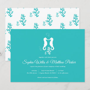 Turquiose Seahorse Beach Wedding Invitation